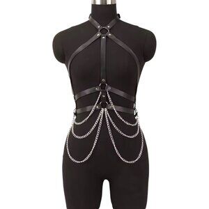 Women Body Chains Waist Belt With Chains Pu Leather Harness